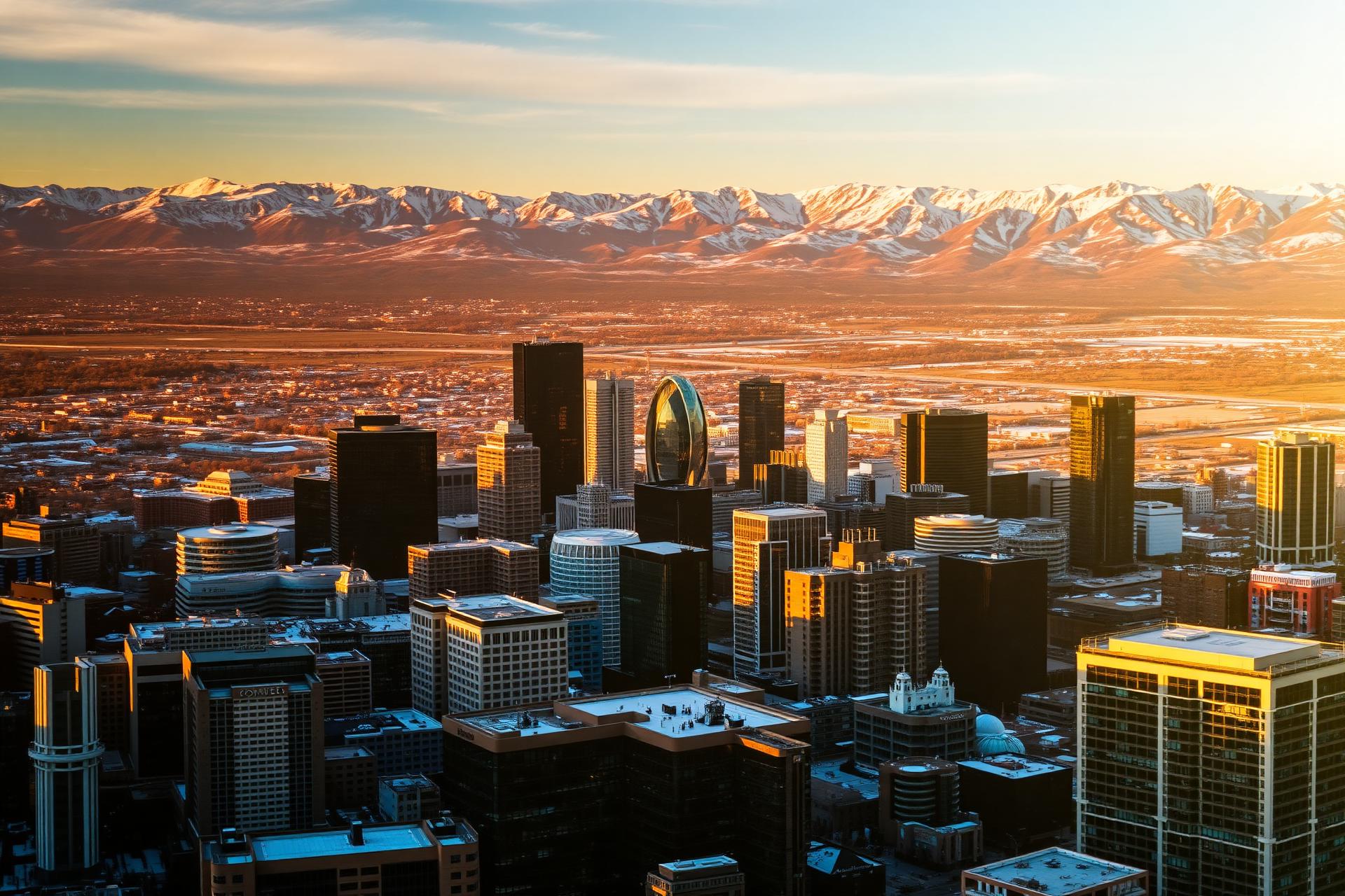 Denver, Colorado skyline with Front Range mountains